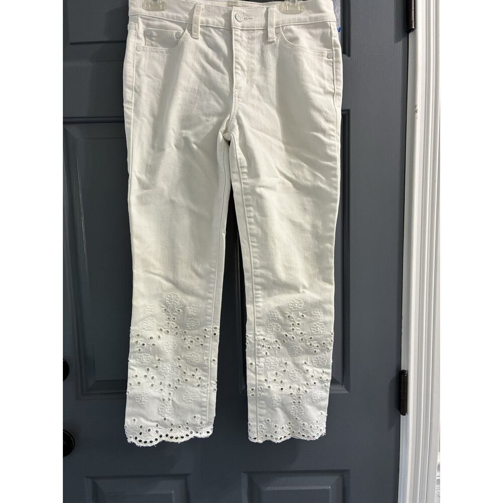 Tory Burch Embroidered Catch My Drift White Cropped Eyelet Jeans Sz 26